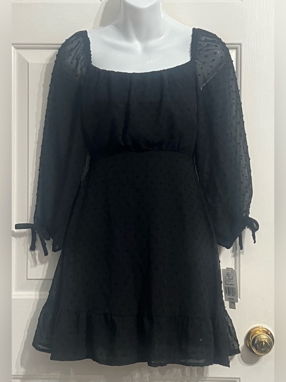 Speechless Black Swiss Dot Puff-Sleeve Mini Dress